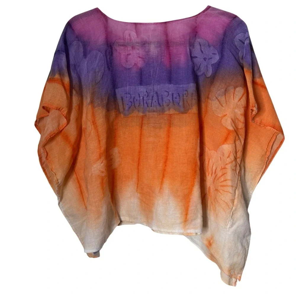 Handmade Bora Bora Tropical Poncho Top Tie Dye Beach Cover Up Kaftan One Size